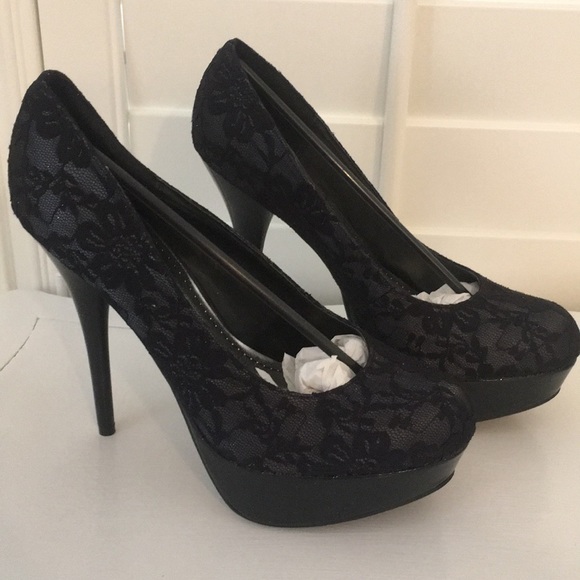 BAMBOO Shoes - Black Lace Stiletto pump heels